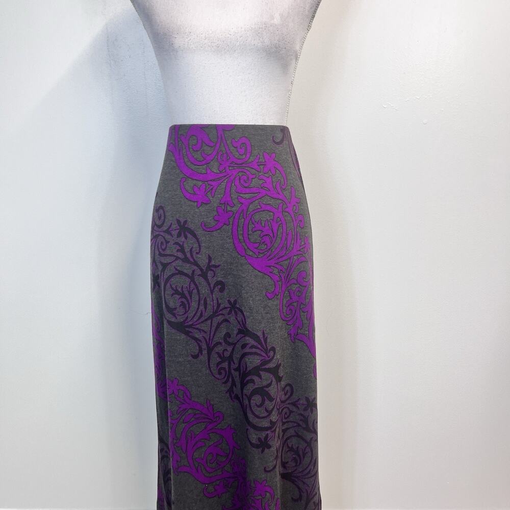 ECI New York Skirt size Small Purple Gray Floral Long Maxi A Line Stretch Modest - Picture 3 of 9